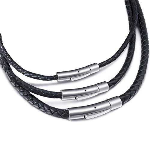 Elfasio Black Braided Leather Cord Rope Necklace Chain Stainless Steel Clasp 4 Mm 16 Inch #TOP6