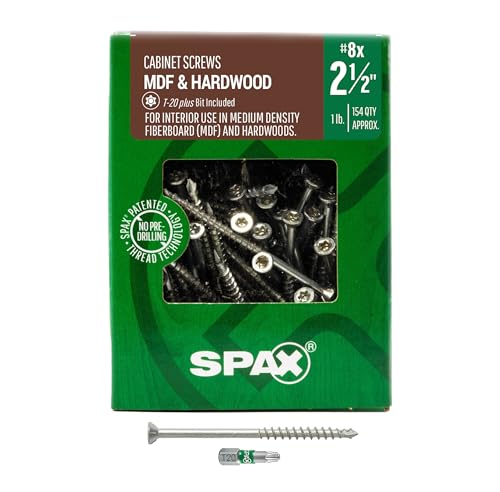 SPAX #8 x 2-1/2' Interior Trim Head Cabinet Wood Screws Torx T-Star Plus (Pack of 5/770 Total /154 EA Pack) Bit Included MDF Hardwood Flush Finish