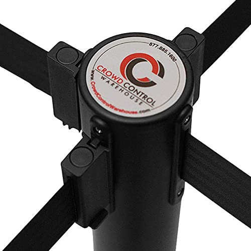 Crowd Control Warehouse CCW Series RBB-100 - Set of 2 Stanchion Retractable Belt Barriers, 11 Foot Black Belt, Black Post - Premium Crowd Control Barriers, Stanchions with Retractable Belts