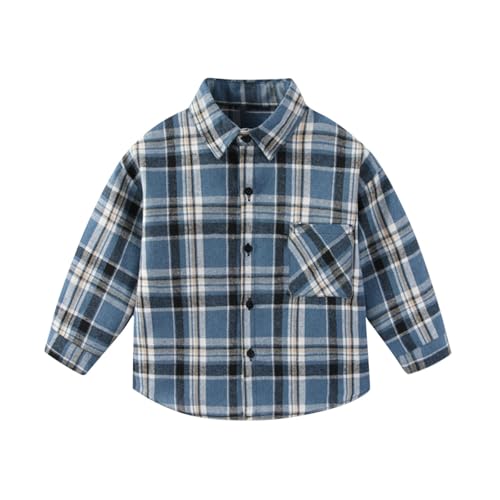 Fashion Clothing Boys Flannel Plaid Long Sleeve Shirt Button Down Plaid Casual Spring Fall Shirts with Chest Pocket 4-9 Years Blue 7 Years