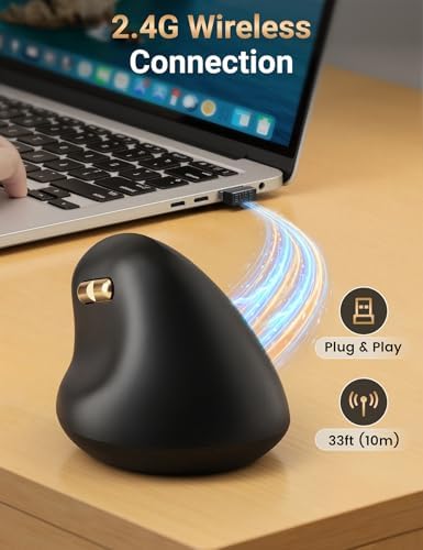 Luhaso Ergonomic Vertical Wireless Mouse, 57°, Small/Medium Hands, Black — view 8
