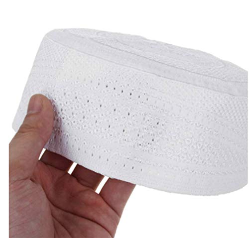 Islamic Prayer Hat Cap Topi Kufi Round Cap Head Muslim Cap Islamic Fashion Eid Ramadan Men Accessories (White)