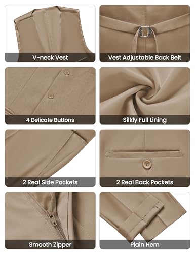 Image of WULFUL Men's Slim Fit Suit One Button 3-Piece Blazer Dress Business Wedding Party Jacket Vest & Pant