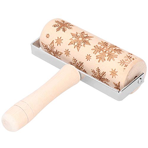 Christmas Rolling Pin Wooden Christmas Engraved Embossing Rolling Pin Dough Stick Baking Tool Roller Kitchen Accessories(03)