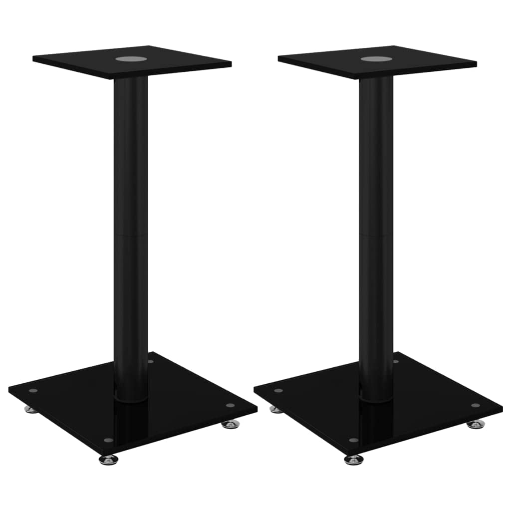 Pedane per Casse 2pz Nero Vetro Temperato Design a 1 Pilastro,Dispositivi elettronici,o,Accessori o,Accessori per Altoparlante,Supporti per altoparlanti-51808