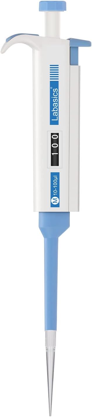 Labasics Single Channel Pipettor Controller, Adjustable Variable Volume Micropipette Pipette Pipet with Replaceable Tip Cone for Laboratory Research, 10-100 µL