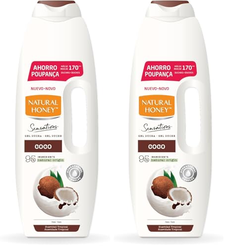 Natural Honey, Gel de Ducha con Extracto Natural de Coco Hidratante y Suavizante, con Hydradermal Complex para una Piel Suave, Fresca y Protegida, Aroma Tropical, Línea Sensations, 1350 ml