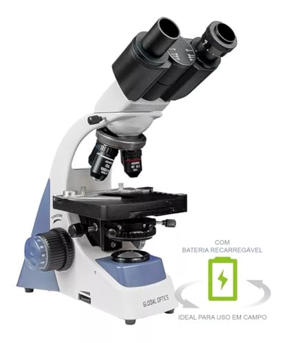 Microscópio Binocular Ótico Finito Acromático LED 1600x com Bateria, Global Optics NO115B1-RT, para