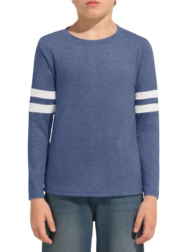 Image of Haloumoning Boys Long Sleeve Shirts Kids Crewneck T Shirts Casual Striped Tops Tees 5-14 Years