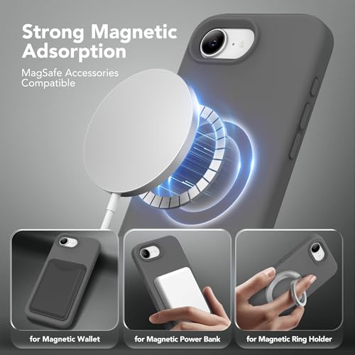 Image of Magnetic for iPhone 17e /iPhone 16e Case, Compatible with MagSafe, [Soft Anti-Scratch Microfiber Lining] Slim Silicone Shockproof Protective Phone Case for iPhone 17e /16e 6.1 inch, Dark Gray