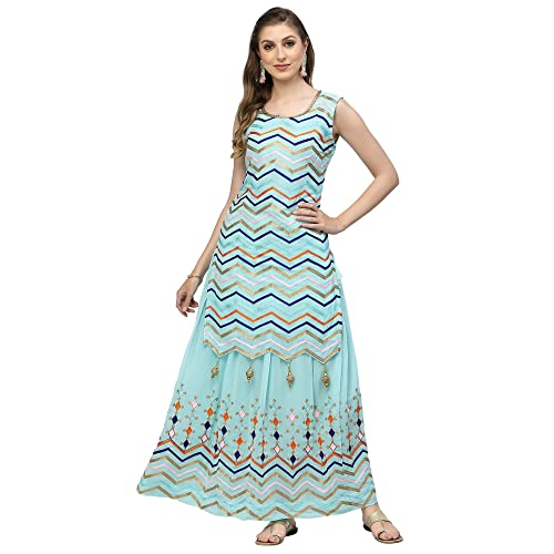 Image of Women's Georgette Embroidered Kurti And Skirt with Dupatta Sets.