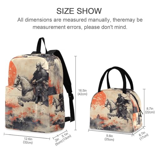 Backpack Lunch Bag Set Sunset Samurai Ukiyo E Print, Big Storage Travel Backpacks with Insulated Lunch Box for Office Hiking Picnic2