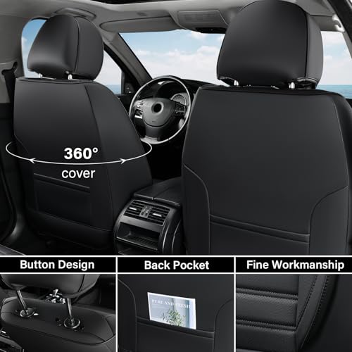 Image of Coverado Seat Covers, Car Seat Covers Front Seats, Automotive Seat Covers, Waterproof Nappa Leather Car Seat Cover, Car Seat Cushion, Black Seat Covers Carseat Cover Universal Fit for Most Cars