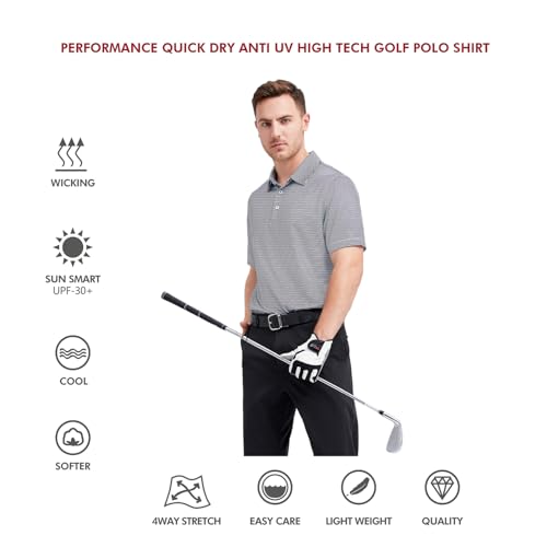 Image of Men's Golf Polo Shirts Short Sleeve Striped Performance Moisture Wicking Dry Fit Golf Shirts for Men