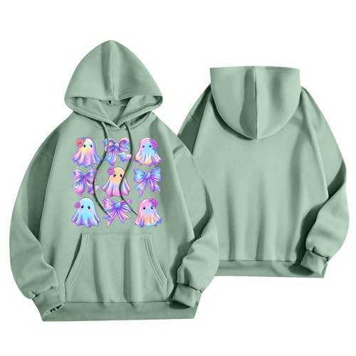 Halloween Hoodies for Women 2025 Fall Fashion Long Sleeve Cute Ghost Graphic Lightweight Hoodie with Pockets