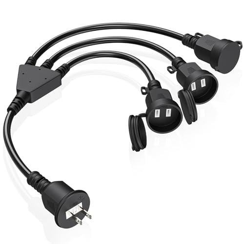 延長コード 0.5m短い HITRENDS 3分配コード 防雨型 防水 電源コード 0.5m 3分岐 電源 タップ 延長ケーブル 屋外用 防雨型 防水屋外 電源増設 防雨キャップ付き 2m 5m 10m選択可能 （ブラック）