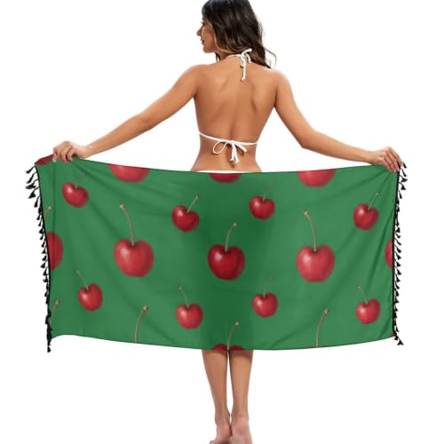 Cubierta de traje de baño para mujer con diseño de cerezas rojas 3