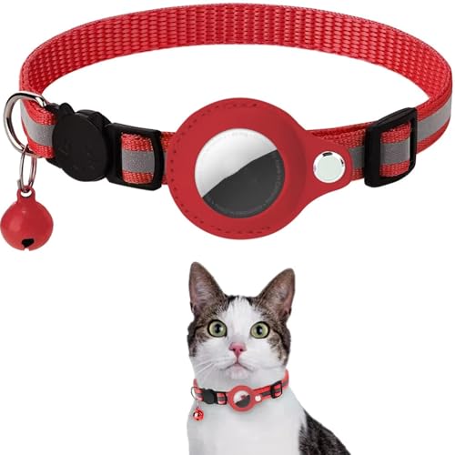 AirTag Cat Collar, Reflective Breakaway Collar with Bell, Adjustable, Soft Nylon, Compatible with Apple AirTag