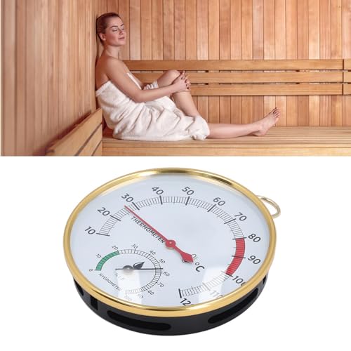 Pomya 2 in 1 Sauna Thermometer Fahrenheit, Wall Mounted Sauna Temperature Gauge Hygrometer, 10 to 120? Aluminum Hygrothermograph for Home Greenhouse Spa Room