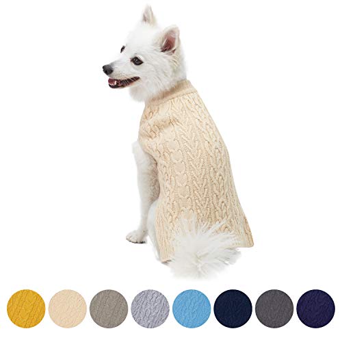 Blueberry Pet Classic Wool Blend Cable Knit Pullover Dog Sweater in Beige Cream, Back Length 10', Pack of 1 Clothes for Dogs