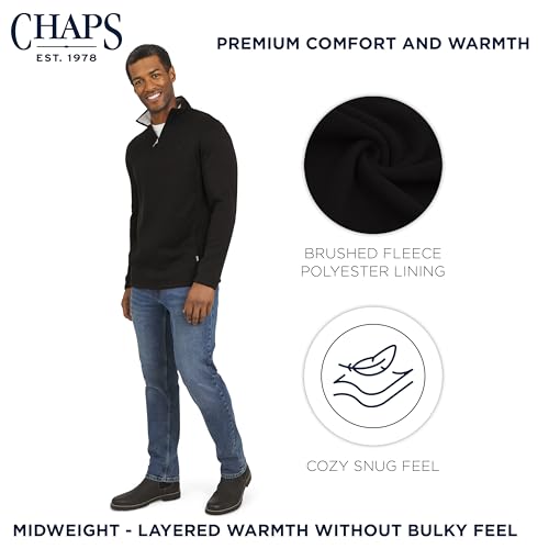 Chaps Men\'s Regular Fit Long Sleeve Midweight Quarter Zip Fleece Pullover Sweater, American Black, Large