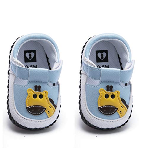 BEBARFER Baby Boys Girls Shoes Cartoon Crawling Slippers Soft Moccasins Toddler Infant Crib Pre-Walkers First Walkers Shoes Sneakers (F-Giraffe Blue, 12-18 Months)