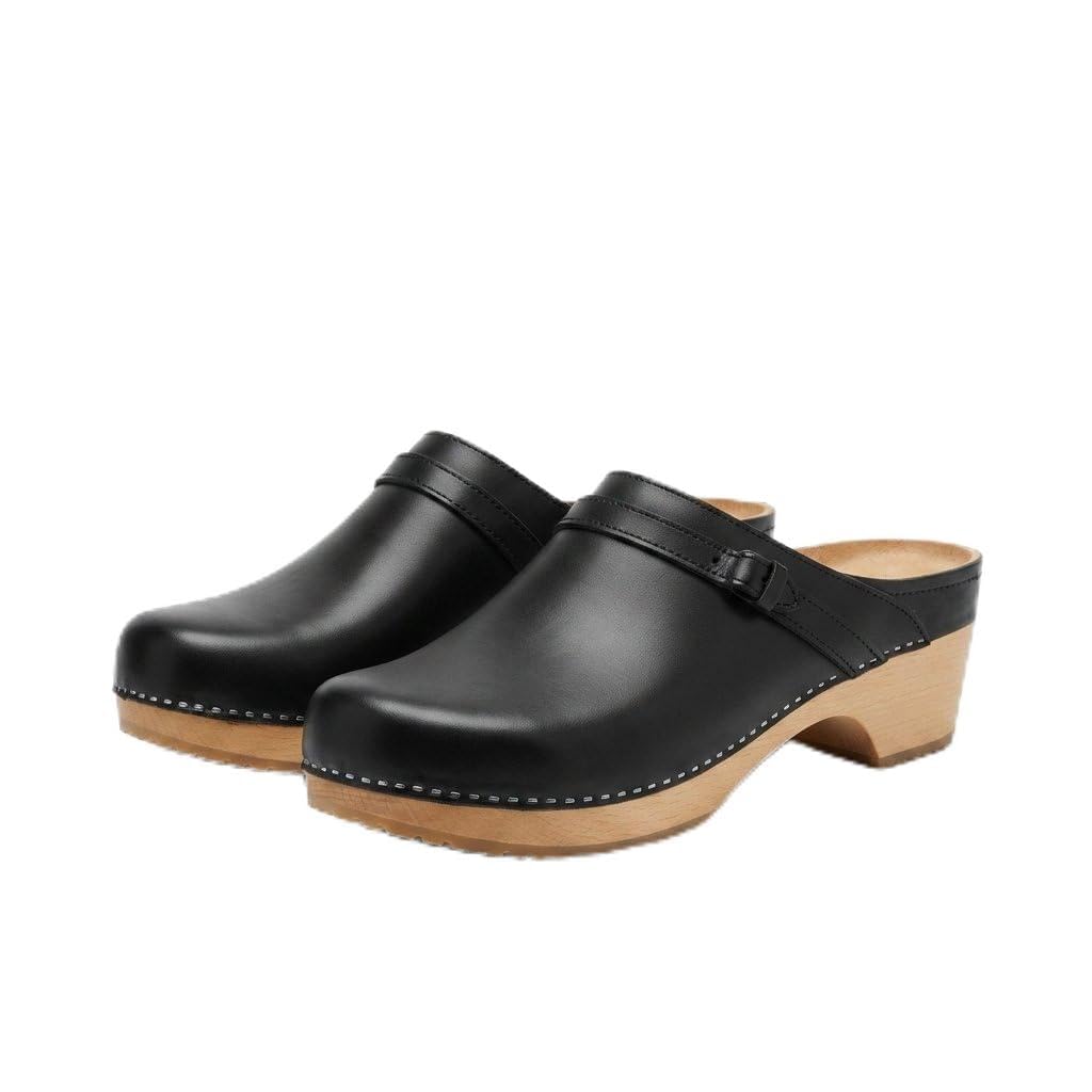 Celeste Calm Men’s Black Leather Mule Loafers, Slip-On Clogs-image-15