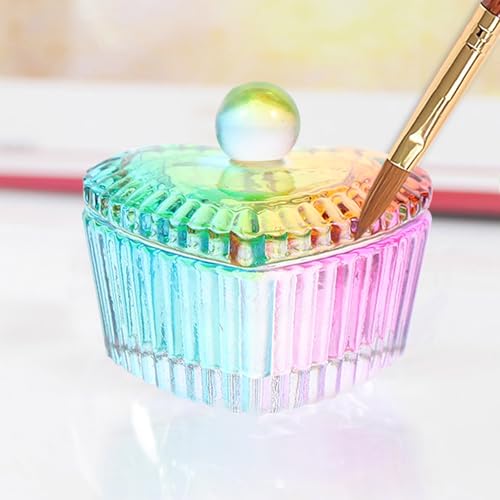 Set de 2 vasos de vidrio iridiscente para manicura con tapa miniatura 5