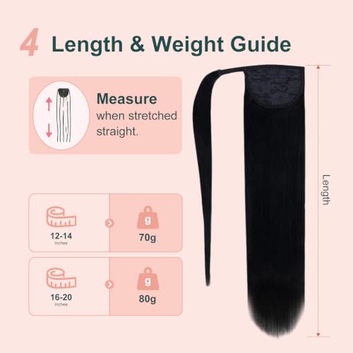 Image of Easyouth Pony Tail Extensions Human Hair for Black Women, Jet Black, 14 Inch 70G, Real Hair Ponytail Extension, Wrap Around Ponytail, for Women
