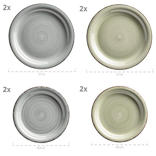 MÄSER 931603 16-teiliges Vintage Geschirr Set für 4 Personen, handbemaltes Keramik Kombiservice, Steingut, Grün/Blau (Bel Tempo Ii)