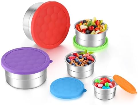 E-far Stainless Steel Food Containers with Lids Set of 5, Round Snack Containers for Kids Toddlers Adults, Metal Food Storage Box for School Lunch, Leak Proof (3oz, 6oz, 12.9oz, 20.3oz, 30.4oz) - Thumbnail 2