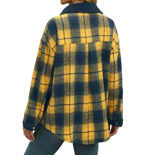Womens Flannel Plaid Shacket Warm Fuzzy Fleece Jacket Casual Long Sleeve Button Down Shirts Coats Trendy Fall Outfits2
