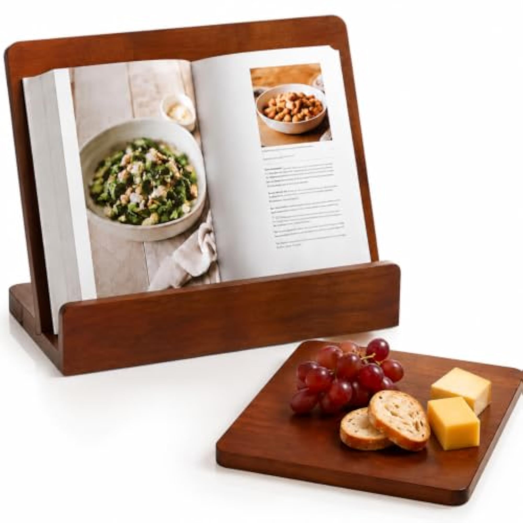 Wooden Cookbook Stand with Removable Cutting Board