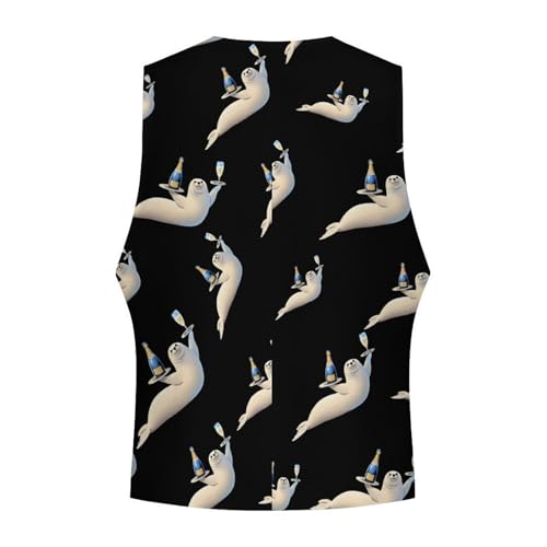 Cute Seal And Champagne Novelty Men's Suit Vest Funny Formal Dress Vests Business Waistcoat4