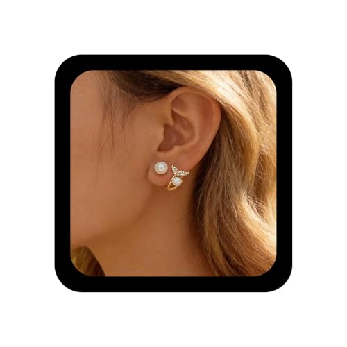 Andelaisi Boho Pearl Ear Jacket Earrings Vintage Cz Fish Tail Earrings Double Pearl Stud Earring Mermaid Tail Stud Earring Pearls Claw Huggie Hoop Jewelry for Women