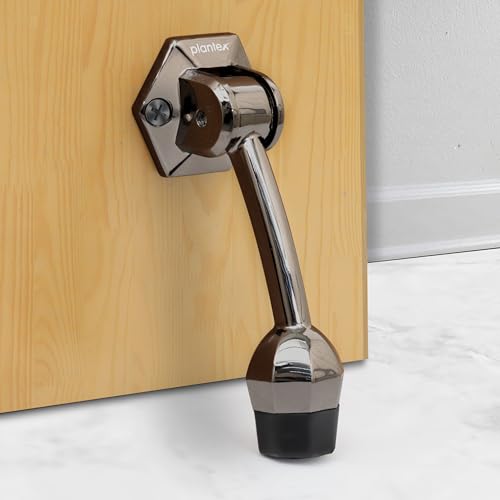 Image of Plantex Door Stopper for Main Door /5-Inch Stopper with Rubber Grip /Stoppers for Wooden Door /Stops for Door - Pack of 1 (Satin Black)