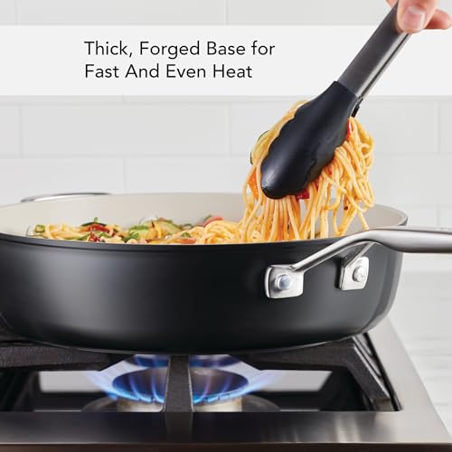 Image of KitchenAid Hard Anodized Ceramic Nonstick Saute Pan with Lid, 5 Quart - Matte Black
