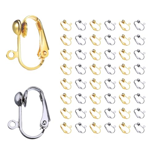 Clip-on Earring Converters YOLLVKOT 48 Pieces Earring Hooks with Easy Open Loop for DIY Earring and Turn Any Studs or Pierced into Clip on Silver and Gold
