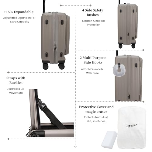 Image of F Gear Montreal Large 76cm German Polycarbonate Hard Luggage|8 Japanese Hinomoto Silent Wheels|Expandable Check-in Front Opening Suitcase for Travel| Anti-Theft Zipper, TSA 007 Lock (Taupe)