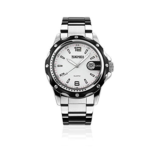 Montre analogique à quartz pour homme bracelet acier inoxydable blanc luxe