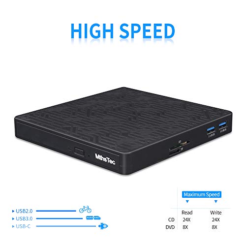 image for MthsTec External DVD CD Drive, 2-Port Hub USB 3.0 with Type-C SD/TF Ca