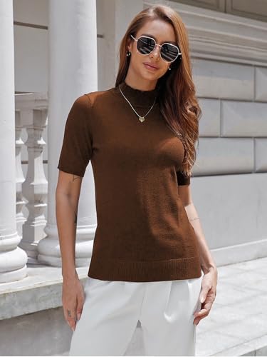 Image of Short Sleeve Mock Neck Turtleneck Sweater Tops Knit T Shirts Capsule Wardrobe Essentials