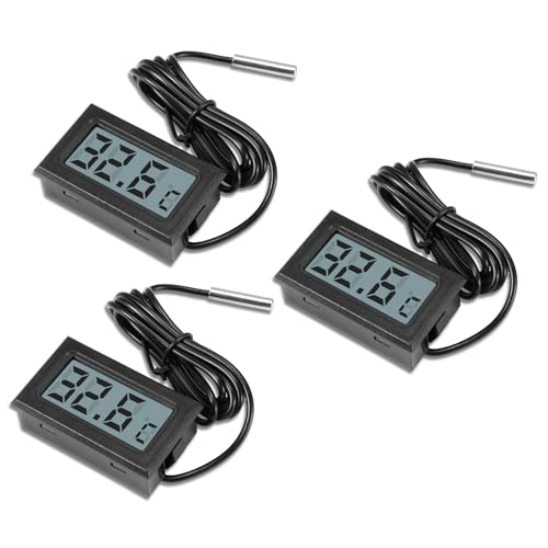 AYWHP 3PCS -50℃~+110℃ Mini LCD Digital Thermometer,Digital LCD Temperatur Monitor mit Externem Sensor Temperaturüberwachung thermometer mit...