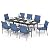HERA'S HOUSE Extendable Patio Table and Chairs Set for 8, 9 Pieces Outdoor Dining Set, Rectangular Metal Dining Table with 8 x Chairs for Deck Lawn Garden Porch, Blue