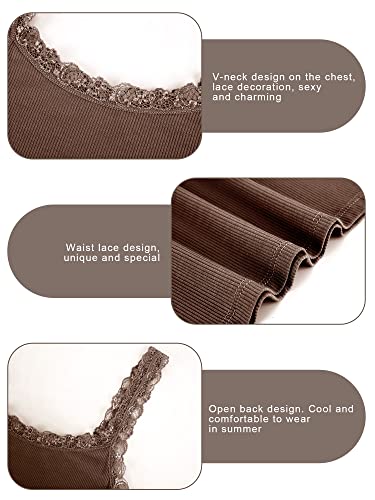 Hicarer 6 Pieces Lace Camisole Tank Tops Lace Trim Camisole Straps Womens Cami Undershirt Ribbed Tank Tops for Women4