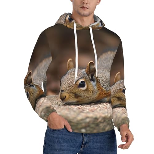 Men's Fleece Pullover Hoodie Long Sleeve Hooded Squirrel Just Laying Sweatshirt Casual Shirts With Pockets XX-Large Black