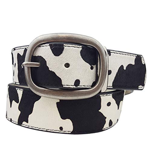 Hot Trendy Hair On Calf Leather Belt in Exotic Animal Print (S, Cow Black w. Elastic)