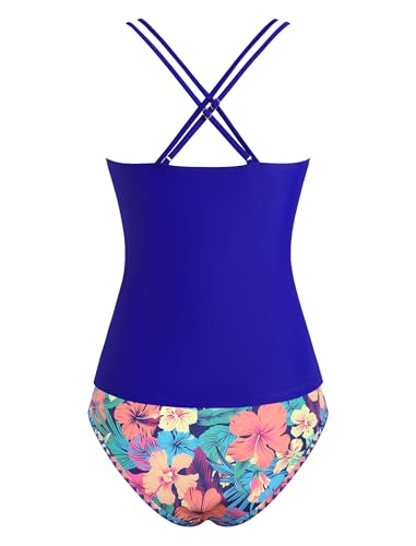 Image of ZAFUL Womens Tankini Swimsuits V Neck Push Up Swim Top Color Block Tummy Control High Waisted Bathing Suits Swim Bottom