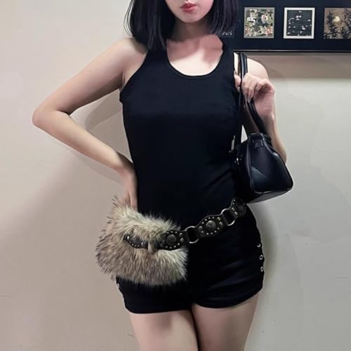 Y2K Aesthetic Faux Fur Belts for Women Girls Western Punk Grunge Leather Belt Boho Vintage Fuzzy Waist Belts2