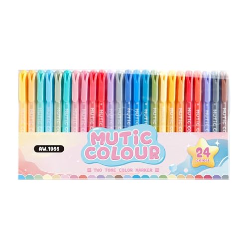 Hogvinnatil Subrayadores de colores, 24 piezas fluorescentes para escuela – Marcadores de doble punta material de papelería para estudiantes profesores estudio trabajo casa oficina aula escritura